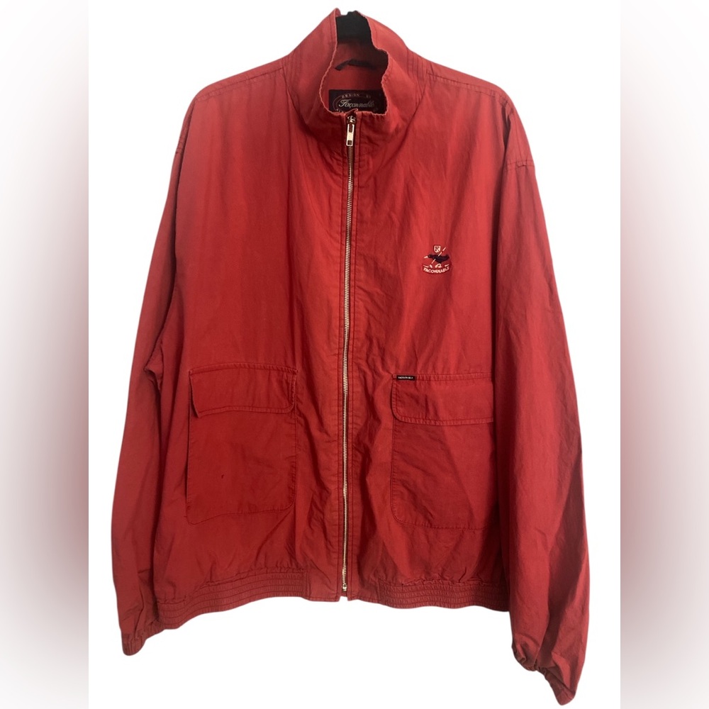 Faconnable Red Windbreaker Jacket with Zip-Up Front and Standing Collar XXL GUC